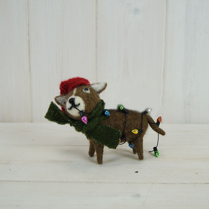 Woollen Dog with Hat, Scarf and Decorations (9cm) detail page
